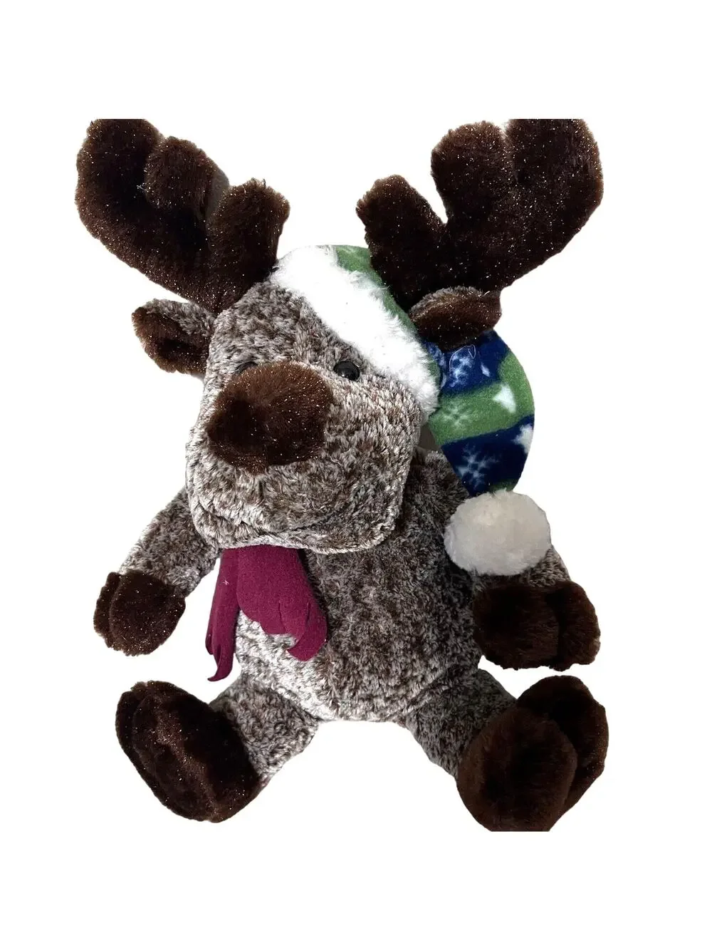 Chosun Christmas Moose Reindeer Holiday Plush Stuffed Animal scarf & hat frosted